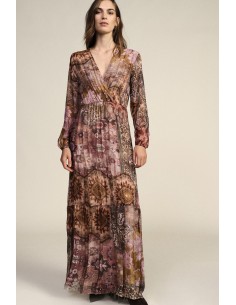 Robe longue imprimée patchwork à col V Dixie