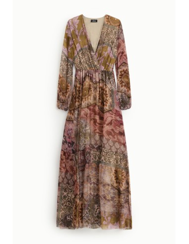 Robe longue imprimée patchwork à col V Dixie
