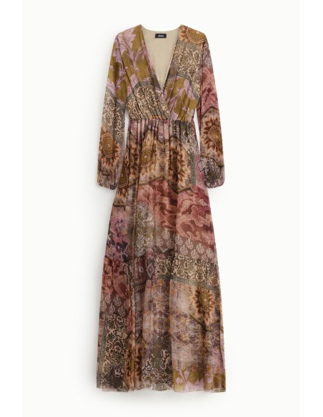 Robe longue imprimée patchwork à col V Dixie