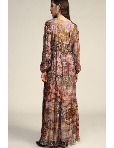 Robe longue imprimée patchwork à col V Dixie