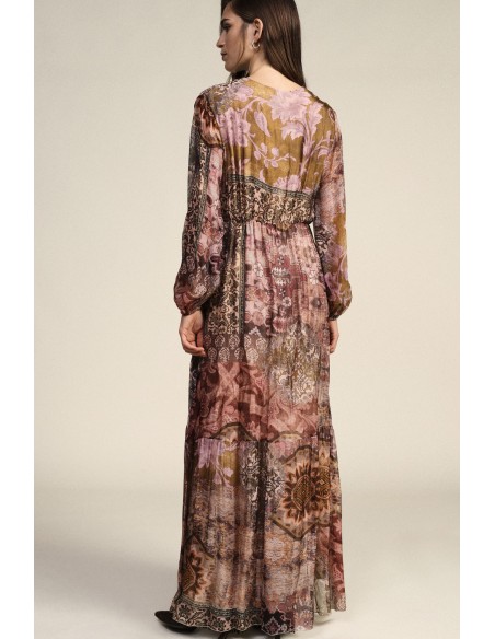 Robe longue imprimée patchwork à col V Dixie