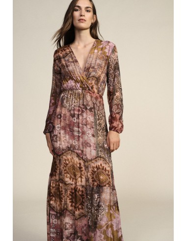 Robe longue imprimée patchwork à col V Dixie