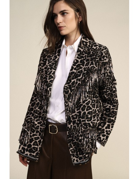 Blazer à motif animalier avec franges décoratives Dixie