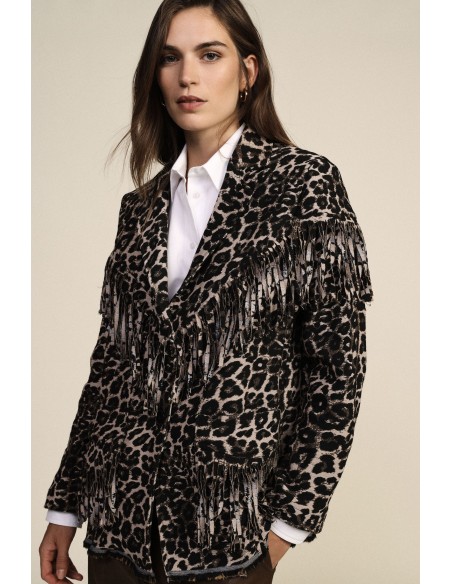 Blazer à motif animalier avec franges décoratives Dixie