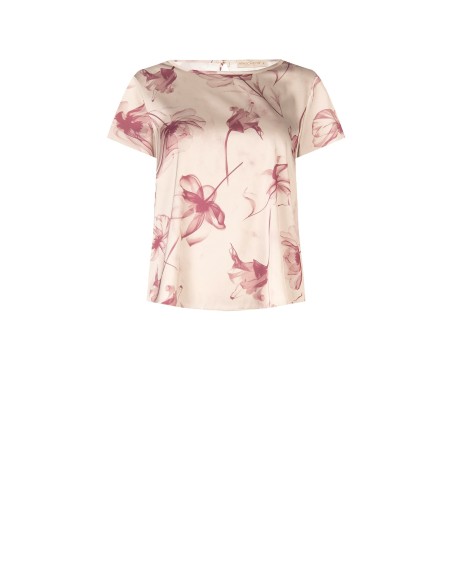 Ruime, soepelvallende satijnen blouse met grote bloemenprint van Rinascimento