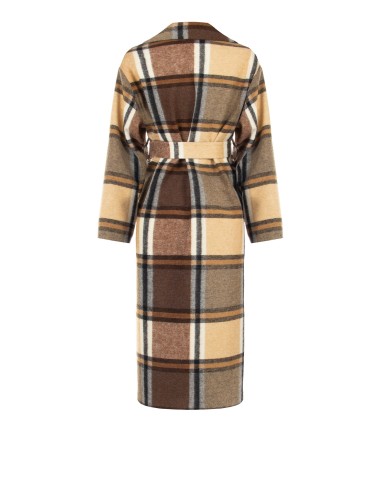 Manteau long type spolverino à motif carreaux, sans boutons, avec maxi-poches Rinascimento