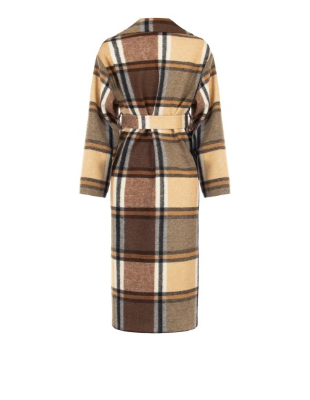 Manteau long type spolverino à motif carreaux, sans boutons, avec maxi-poches Rinascimento
