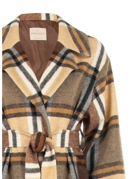 Manteau long type spolverino à motif carreaux, sans boutons, avec maxi-poches Rinascimento
