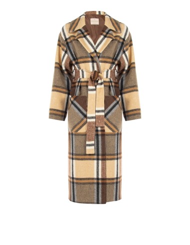 Manteau long type spolverino à motif carreaux, sans boutons, avec maxi-poches Rinascimento