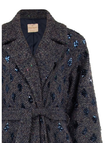 Manteau long de type spolverino en mélange de laine bouclée avec perles et fils de lurex Rinascimento