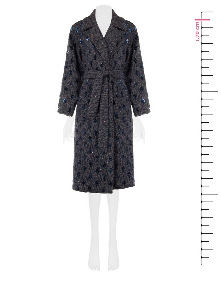 Manteau long de type spolverino en mélange de laine bouclée avec perles et fils de lurex Rinascimento