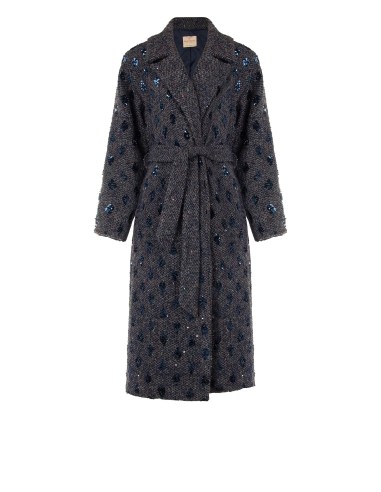 Manteau long de type spolverino en mélange de laine bouclée avec perles et fils de lurex Rinascimento