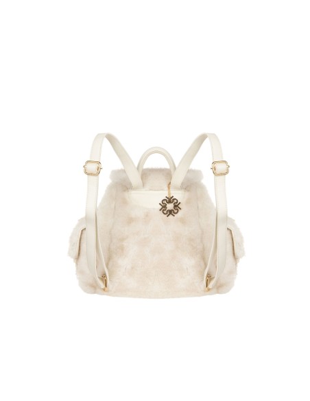 Sac à dos en fausse fourrure avec détails en similicuir et poches latérales Rinascimento