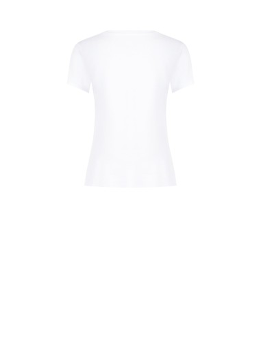 T-shirt regular en coton mélangé avec imprimé bleu marine et strass Rinascimento