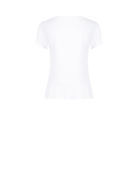 T-shirt regular en coton mélangé avec imprimé bleu marine et strass Rinascimento