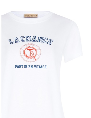 Regular T-shirt van katoenmix met navykleurige print en strass-steentjes van Rinascimento