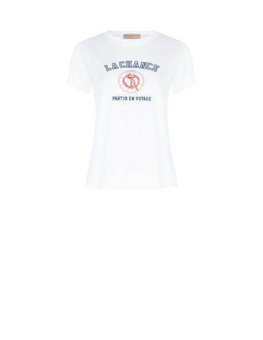 Regular T-shirt van katoenmix met navykleurige print en strass-steentjes van Rinascimento