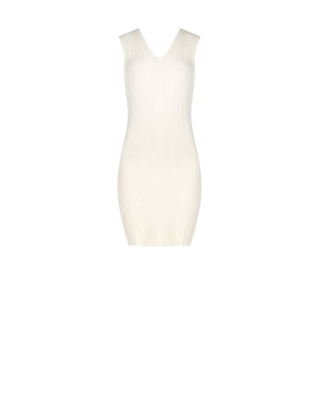 Robe moulante en maille légère plissée à effet côtelé avec double décolleté en V Rinascimento