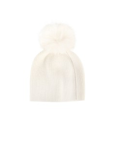 Bonnet en mélange de viscose et d’angora avec motif en lurex et pompon en fausse fourrure Rinascimento