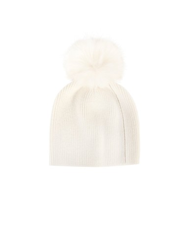 Bonnet en mélange de viscose et d’angora avec motif en lurex et pompon en fausse fourrure Rinascimento