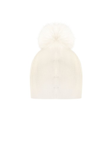 Bonnet en mélange de viscose et d’angora avec motif en lurex et pompon en fausse fourrure Rinascimento