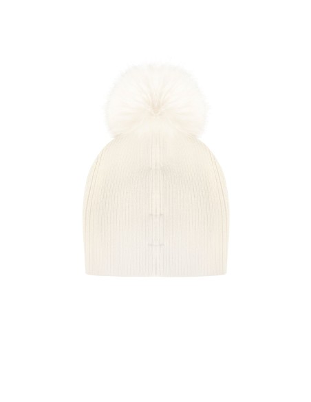 Bonnet en mélange de viscose et d’angora avec motif en lurex et pompon en fausse fourrure Rinascimento