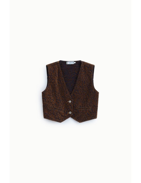 Gilet court à motif animalier et boutons frontaux, s’il vous plaît
