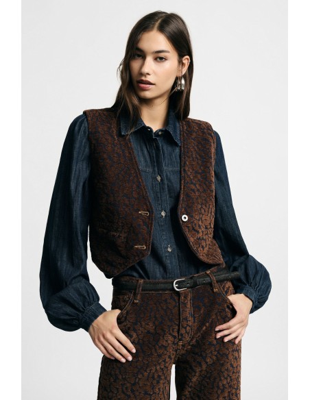 Korte gilet met dierenprint en knopen aan de voorkant Please