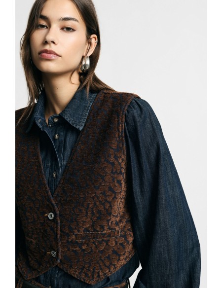 Gilet court à motif animalier et boutons frontaux, s’il vous plaît