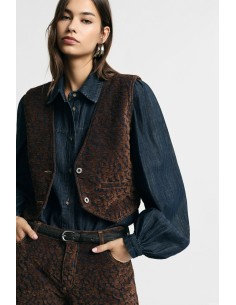 Gilet court à motif animalier et boutons frontaux, s’il vous plaît