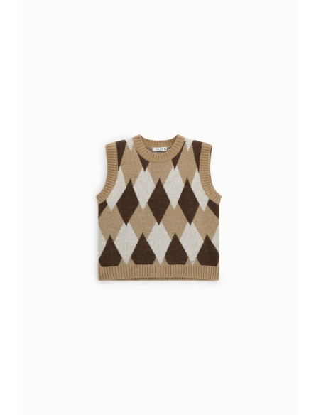 Pull sans manches à col rond motif losanges Please