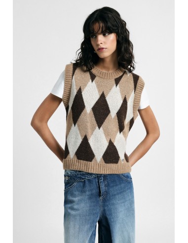 Pull sans manches à col rond motif losanges Please