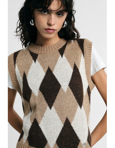 Pull sans manches à col rond motif losanges Please