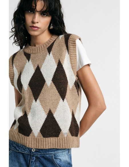 Pull sans manches à col rond motif losanges Please