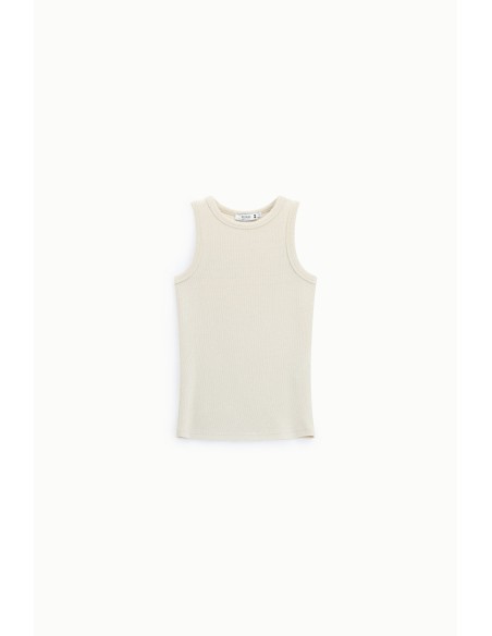 Geribde mouwloze top met ronde hals, regular fit Please