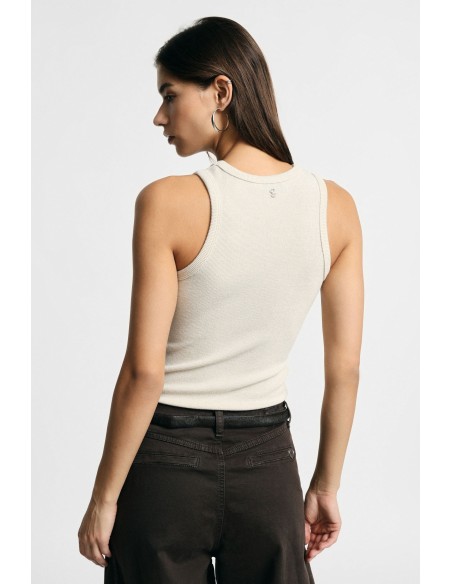 Geribde mouwloze top met ronde hals, regular fit Please