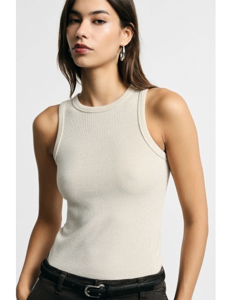 Geribde mouwloze top met ronde hals, regular fit Please