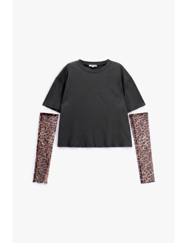 Kort T-shirt met afneembare mouwen met dierenprint Please