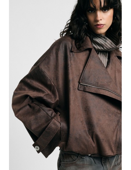 Veste de style biker avec fermeture éclair et cordon de serrage Please