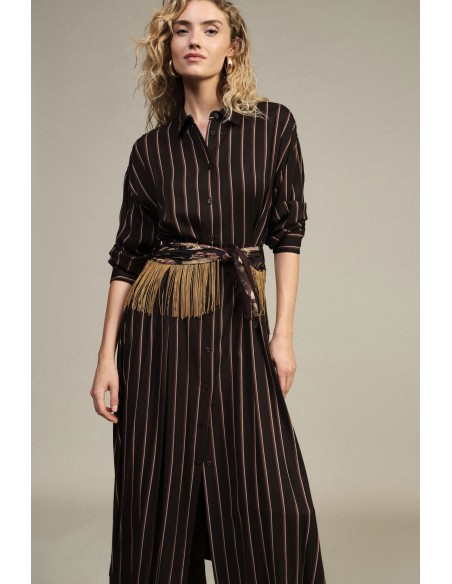 Robe longue rayée avec ceinture à franges Dixie