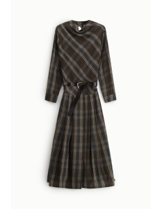 Geruite midi-jurk met ceintuur en lange mouwen Dixie 2