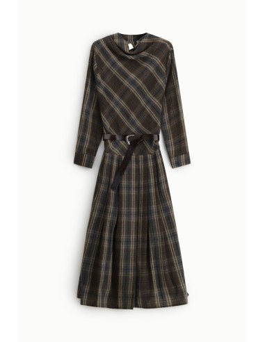 Robe midi à carreaux avec ceinture et manches longues Dixie