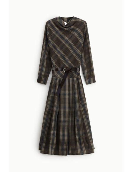 Robe midi à carreaux avec ceinture et manches longues Dixie