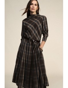 Robe midi à carreaux avec ceinture et manches longues Dixie
