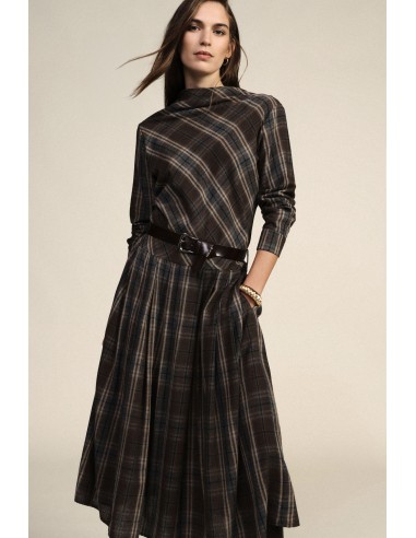 Robe midi à carreaux avec ceinture et manches longues Dixie