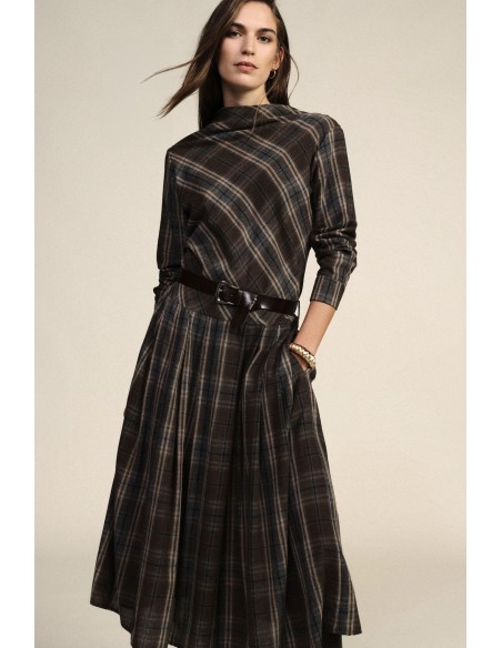 Robe midi à carreaux avec ceinture et manches longues Dixie