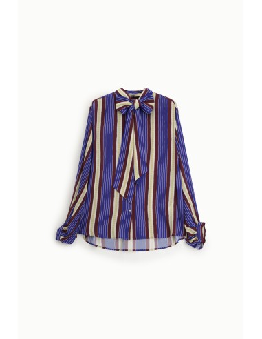 Gestreepte blouse met strik, gerimpelde kraag en manchetten Dixie