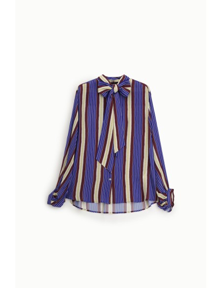 Gestreepte blouse met strik, gerimpelde kraag en manchetten Dixie