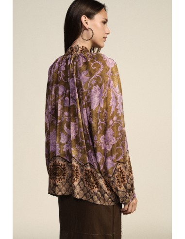 Blouse ample à imprimé floral avec nœud et franges Dixie