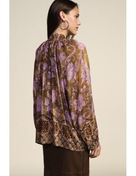 Blouse ample à imprimé floral avec nœud et franges Dixie